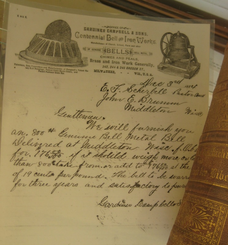 1884 Gardiner Campbell and Sons Bell agreement First Lutheran Church Middleton, WI